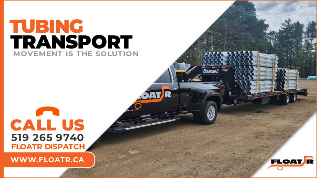 hot shot truck hauling a tubing transport
